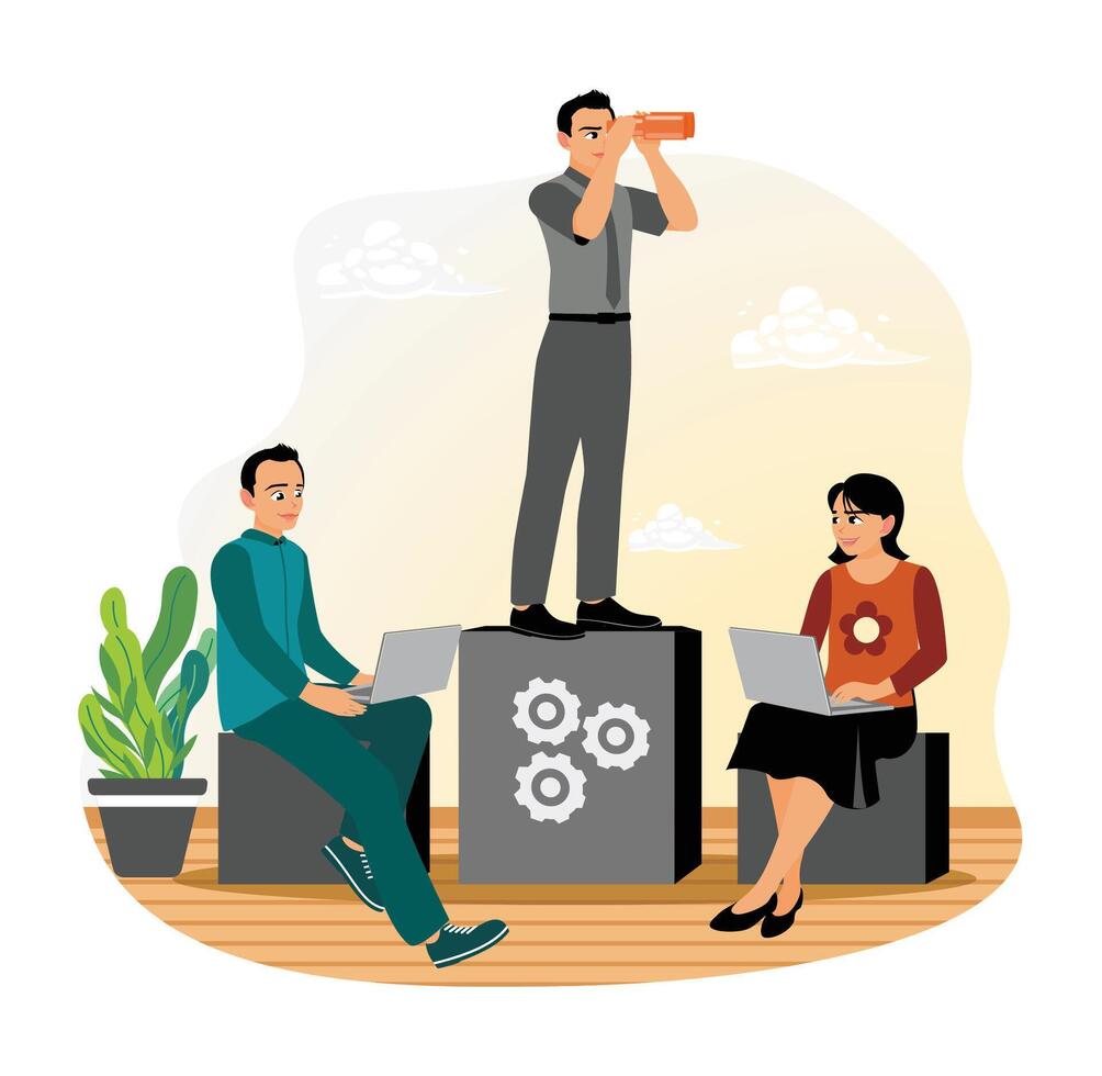 A professional entrepreneur helps teams to develop themselves and achieve success. vector
