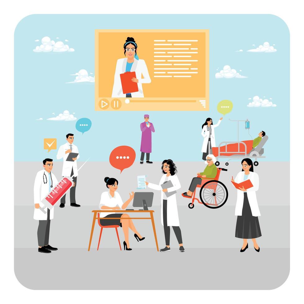 Collaborative Medical Team in a Healthcare Environment for Patient Wellness. vector