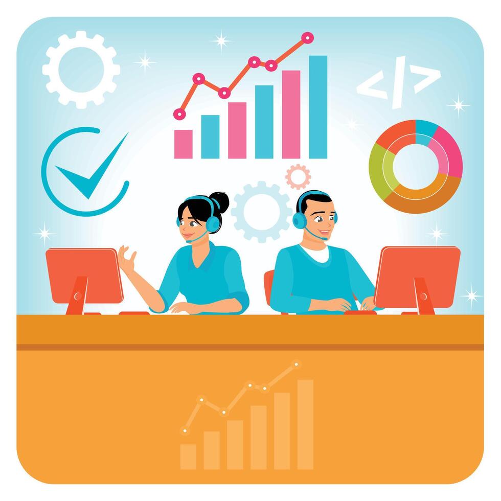 Programmers Working on a Project With Technology and Data in a Professional Space. vector