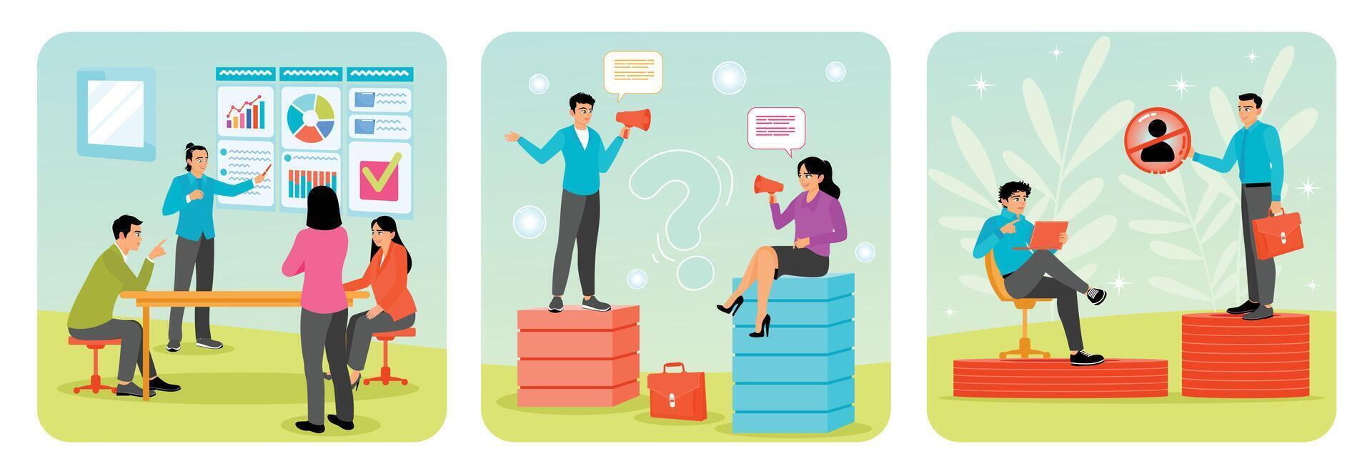 Workplace Culture. Communication Gap. Racial Discrimination at Workplace. vector