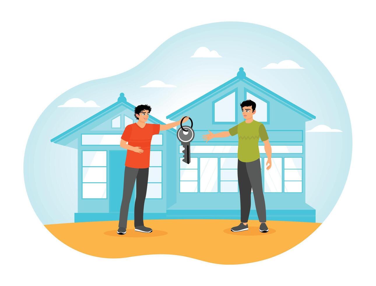 Real Estate Agent Gives Keys to New Homeowner. vector