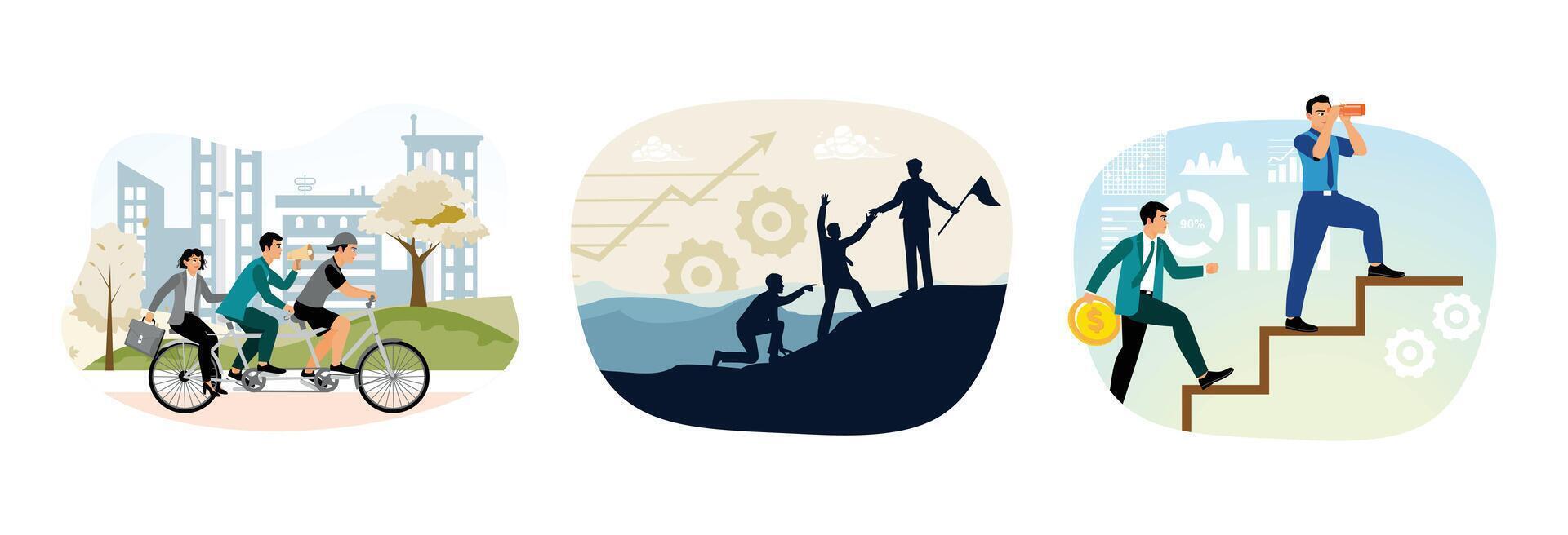 A group of entrepreneurs work together, support each other, and collaborate to achieve success. vector