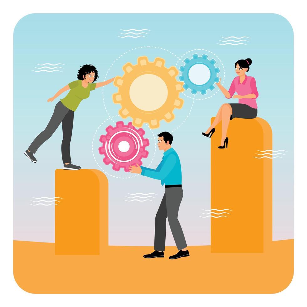 Team Collaboration and Problem Solving with Gear Mechanisms in a Business. vector