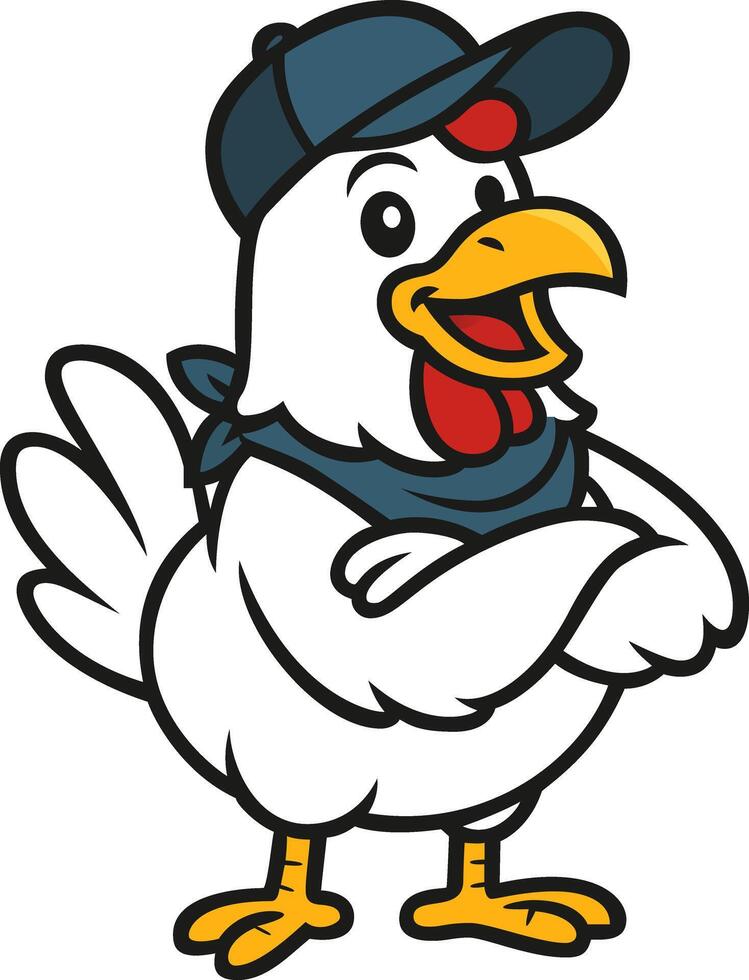 Cartoon Chicken with Baseball Cap and Bandana vector