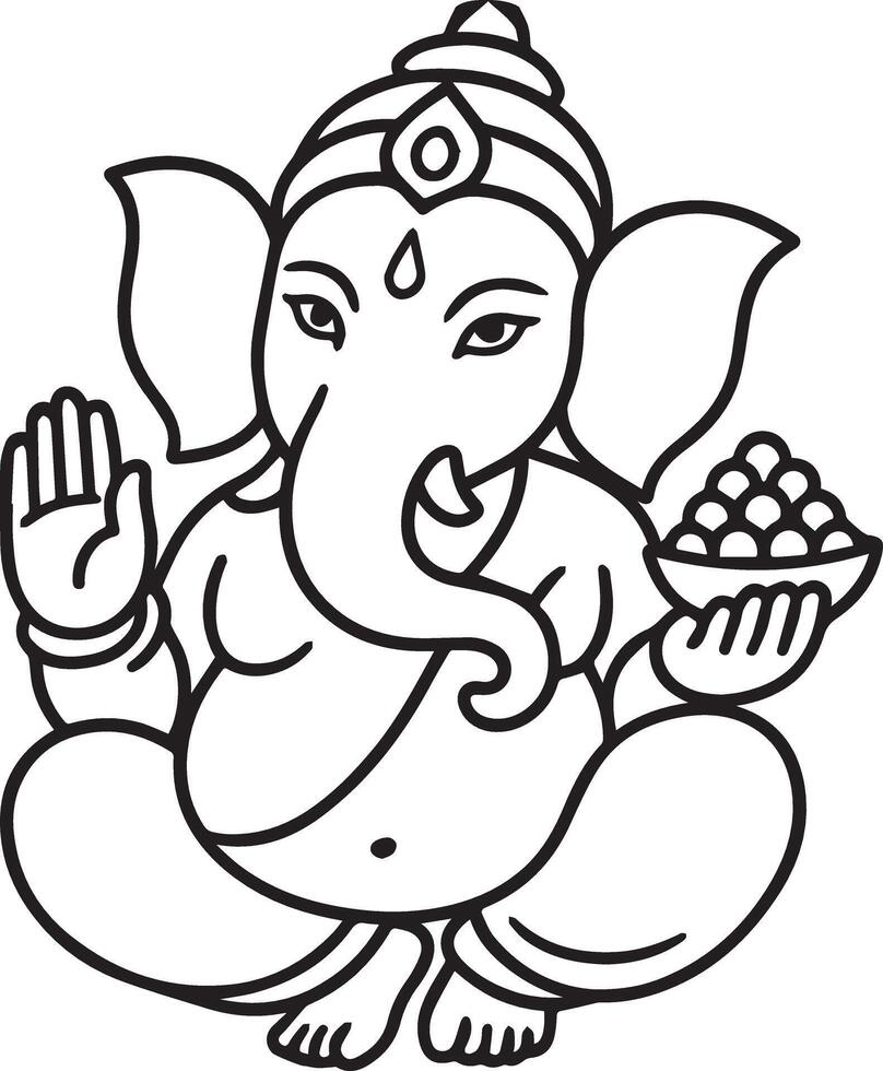 Lord Ganesha Illustration with Line Art in Black vector