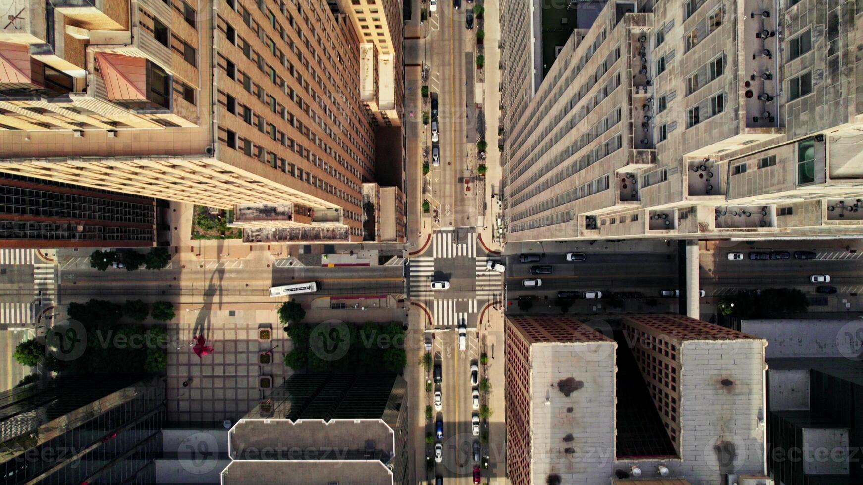 A bird's-eye view of an American city street. Summer day photo