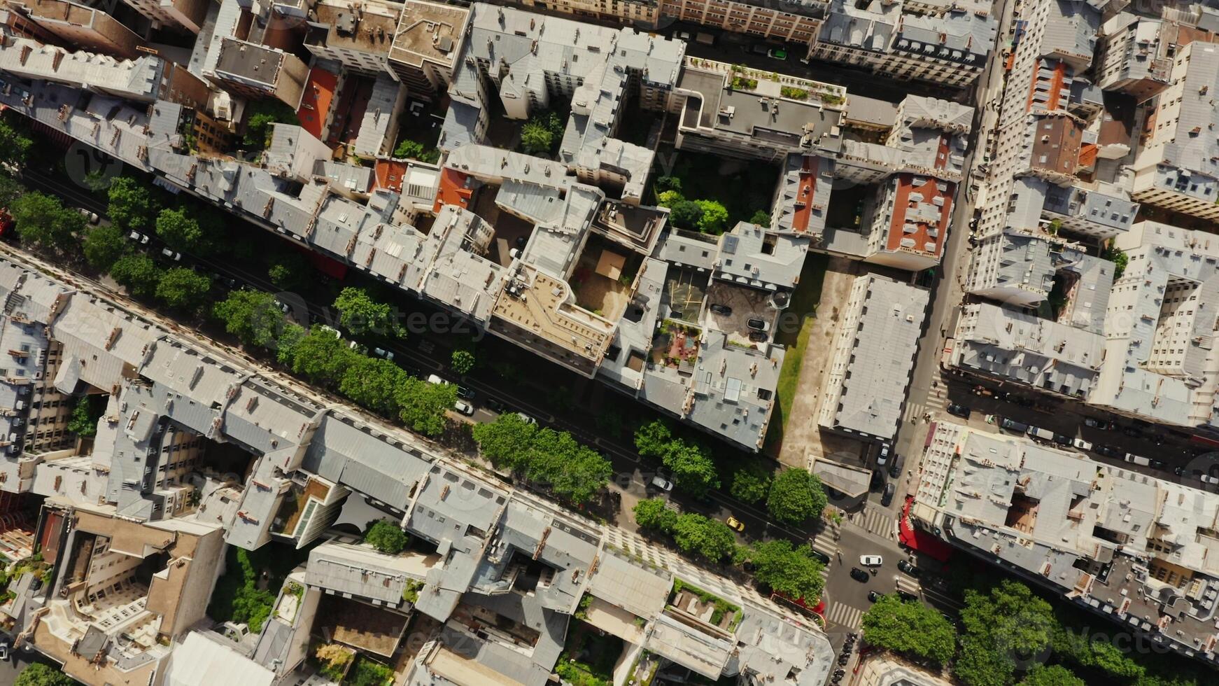 Closed courtyards of residential buildings in the center of Paris. Top view of the roofs of traditional houses in the historic city center. France, Paris, drone - residential photo