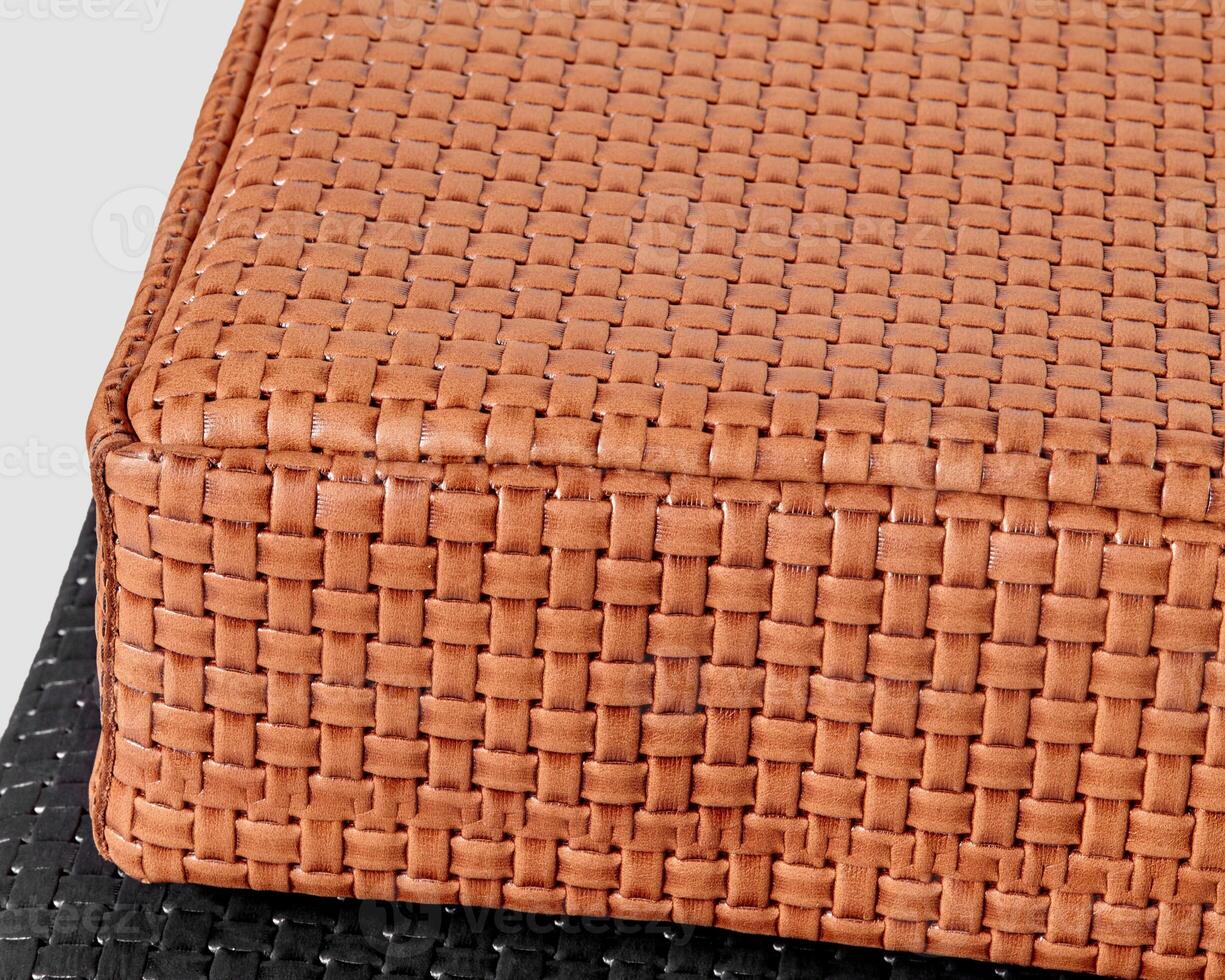 Close-up view of intricate woven leather texture, revealing craftsmanship and pattern photo
