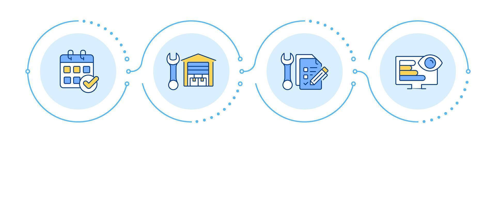 Key components of FSM infographic 4 steps. Field service management. Workforce coordination. Flow chart infochart. Editable info graphics icons vector
