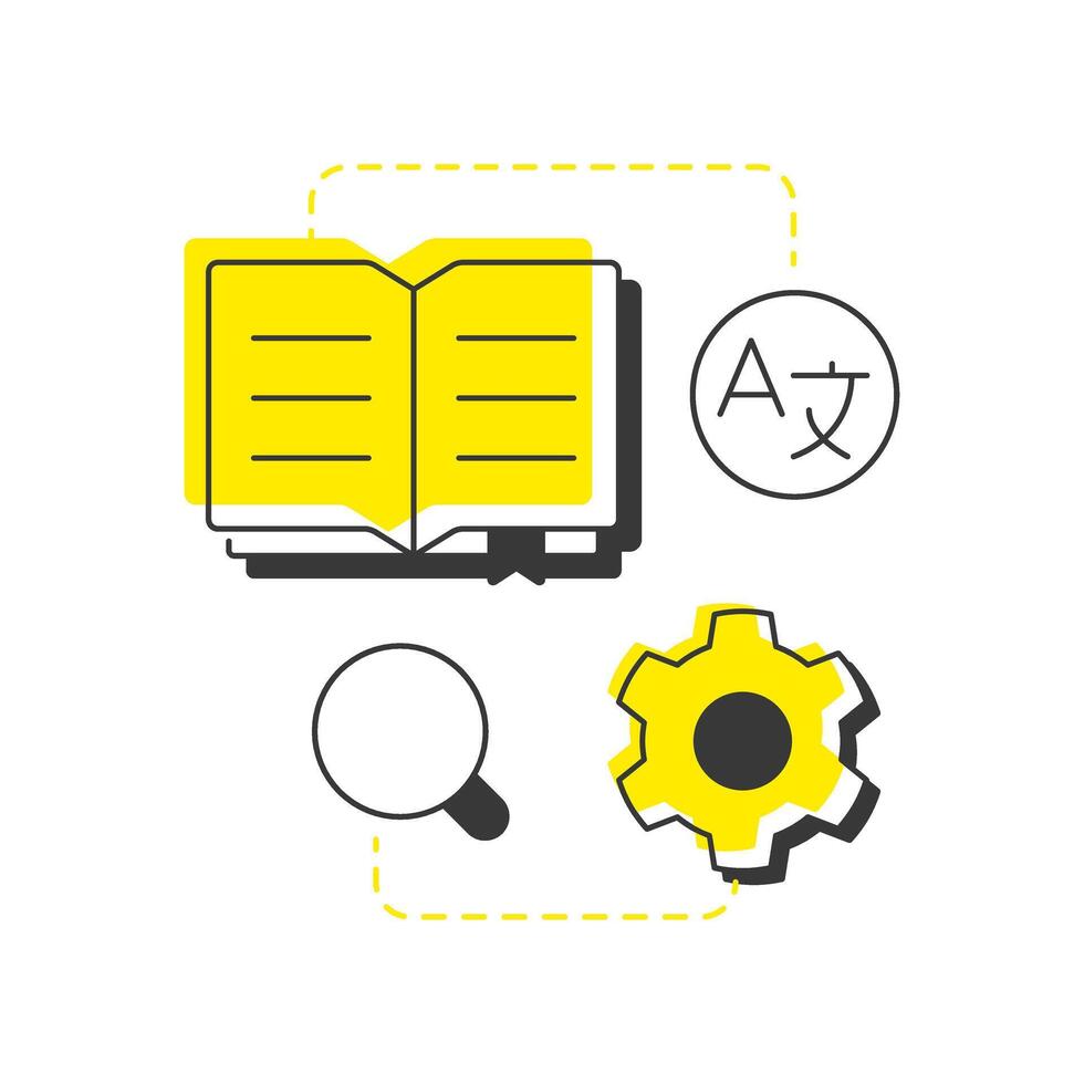 Reading skills modern linear concept icon. Language translation. Information processing. Comprehension, understanding. Flat outline elements connected with dotted lines. Creative visual. Easy to edit vector