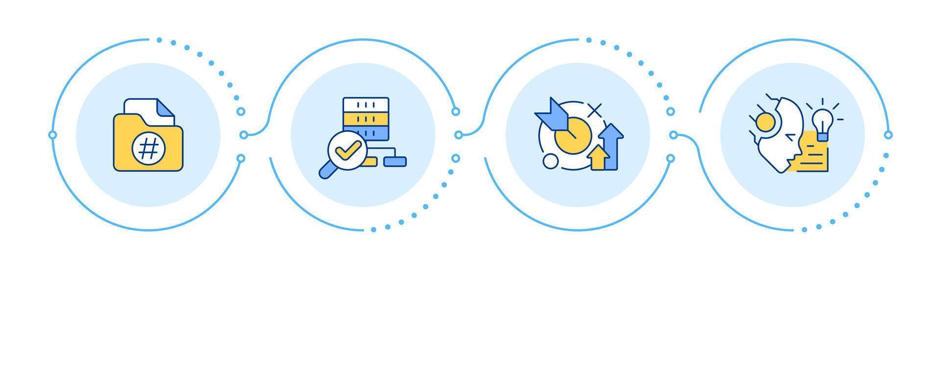 RAG process infographic 4 steps. AI and machine learning in semantic analytics. Computing. Flow chart infochart. Editable info graphics icons vector