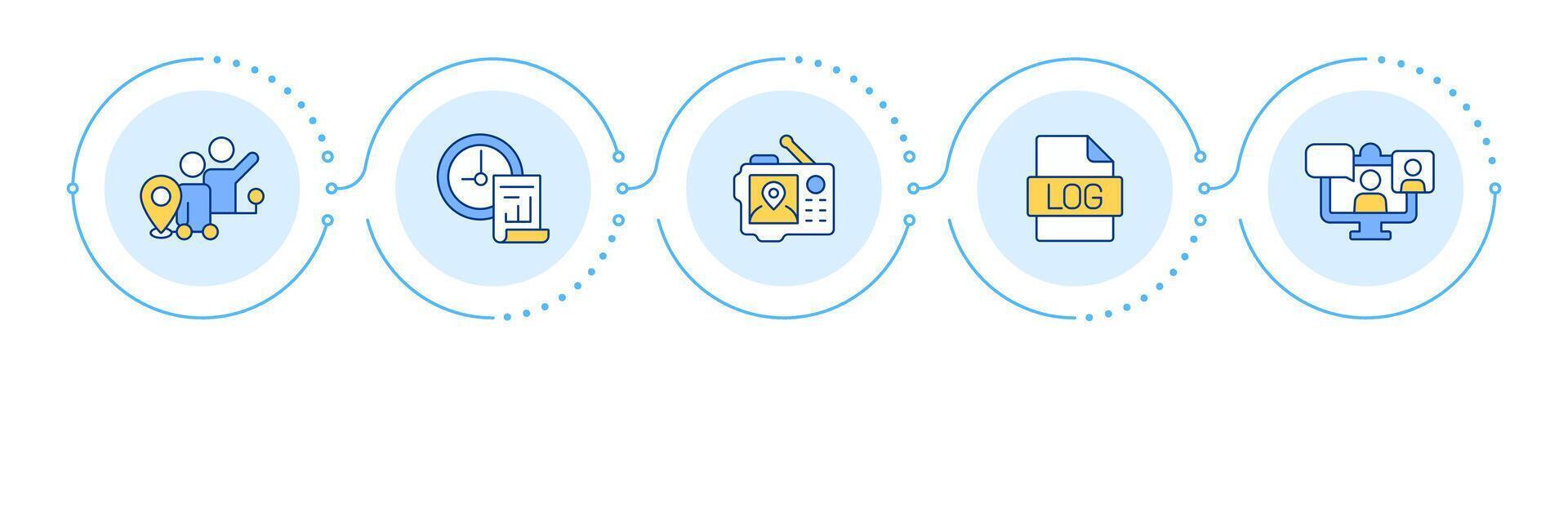 Real time tracking and monitoring infographic 5 steps. Field service management. Digitization. Flow chart infochart. Editable info graphics icons vector