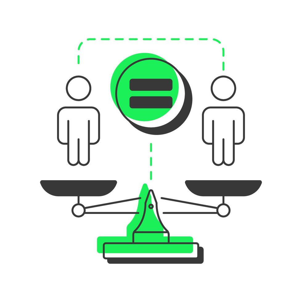 Equality modern linear concept icon. Social economy, sustainability. Rights, laws. Balance, scales. Flat outline elements connected with dotted lines. Creative visual. Easy to edit vector