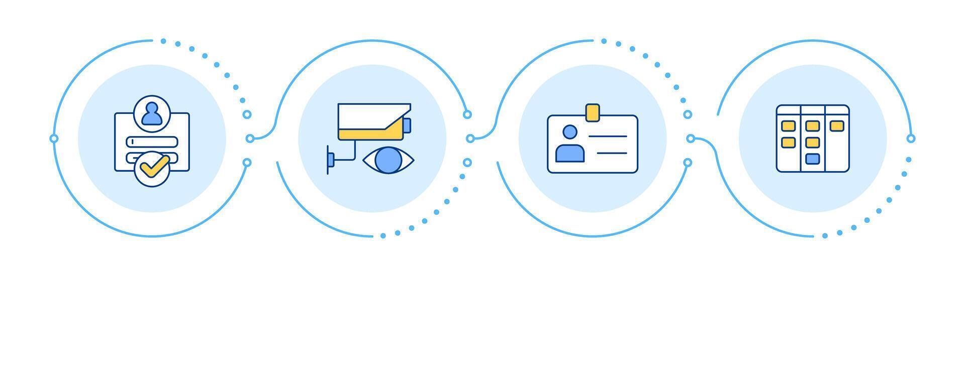 Visitors management technology infographic 4 steps. Scheduling system of registration. Flow chart infochart. Editable info graphics icons vector