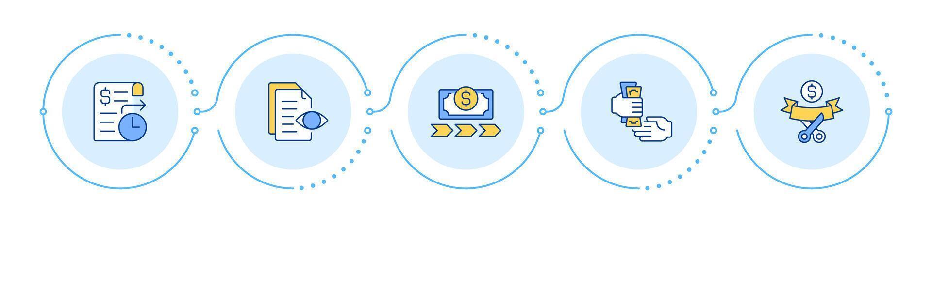 Factoring process phases infographic 5 steps. Invoice payment. Debtor role in business. Flow chart infochart. Editable info graphics icons vector