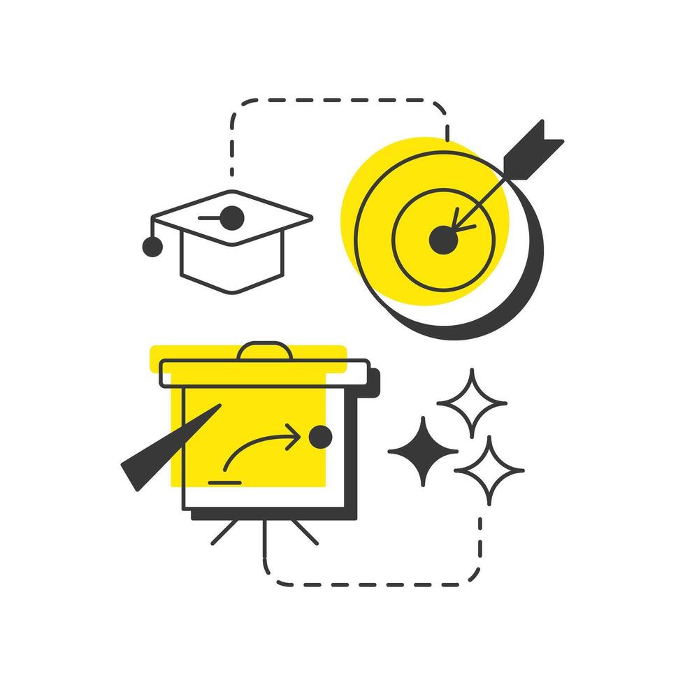 Set clear goals modern linear concept icon. Target objective, milestone. Strategy, planning. Education, studying. Flat outline elements connected with dotted lines. Creative visual. Easy to edit vector