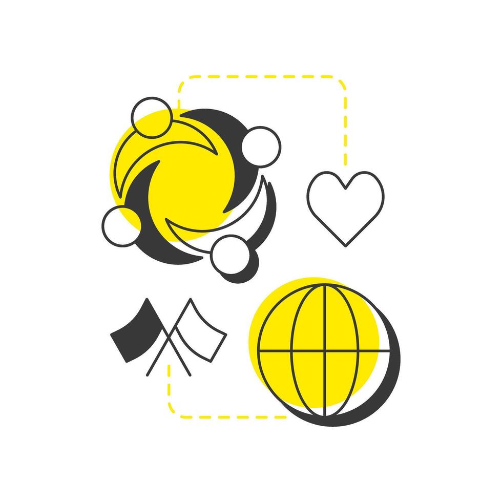 Cultural competence modern linear concept icon. Social adaptation. Communication, ethnicity. Knowledge, understanding. Flat outline elements connected with dotted lines. Creative visual. Easy to edit vector