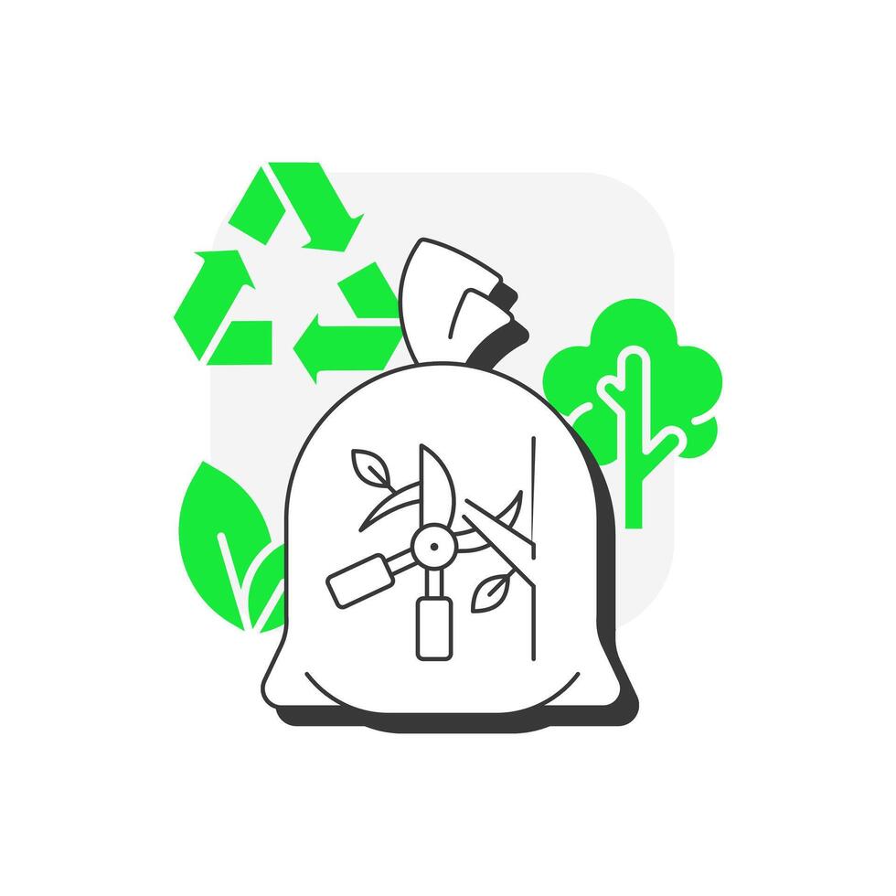 Landscape and pruning waste flat outline concept icon. Organic rubbish type. Removing plants and weed from landscape. Modern line illustration with green glyphs. Conceptual visual. Easy to edit vector