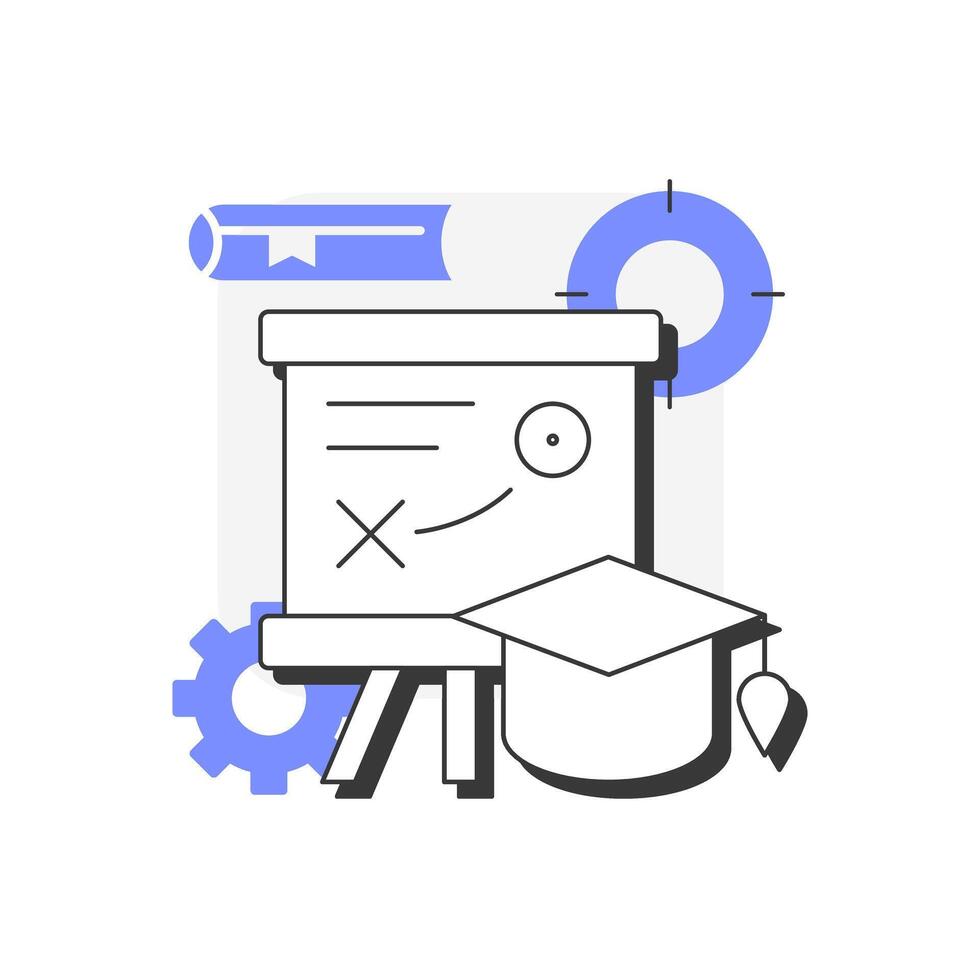 Active learning strategy flat outline concept icon. College student. Teaching method. Adult learners integration. Modern line illustration with purple glyphs. Conceptual visual. Easy to edit vector