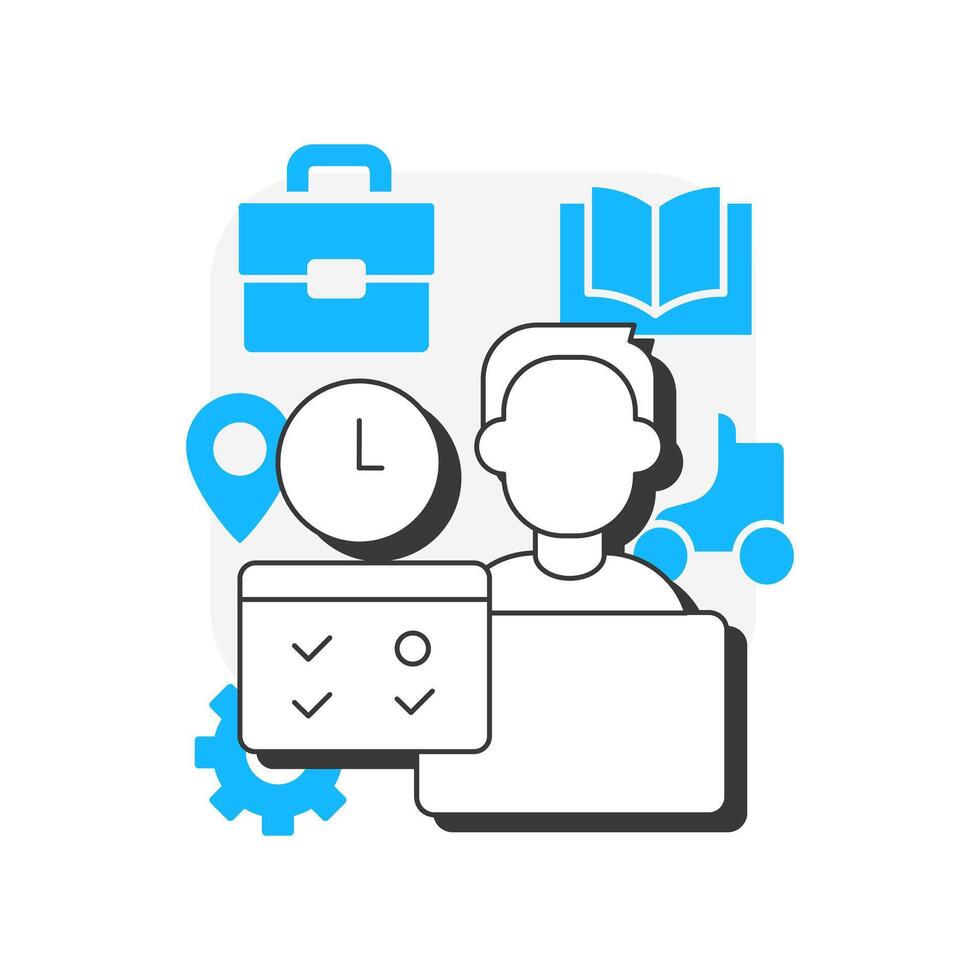 Autonomy flat outline concept icon. Work life balance. Decision making. Freedom to choose. Work remotely. Self management. Modern line illustration with blue glyphs. Conceptual visual. Easy to edit vector