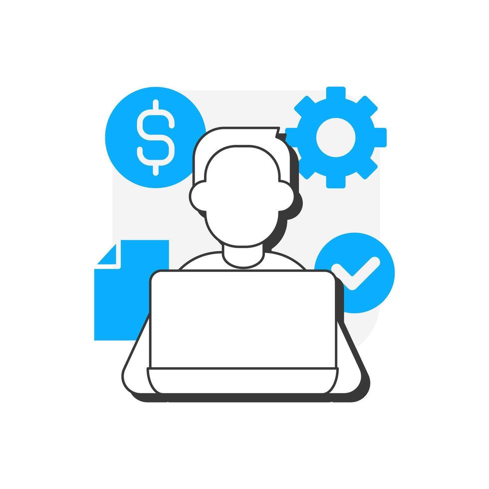 Employee self service flat outline concept icon. Payroll processing software advantage. Business automation plan. Modern line illustration with blue glyphs. Conceptual visual. Easy to edit vector