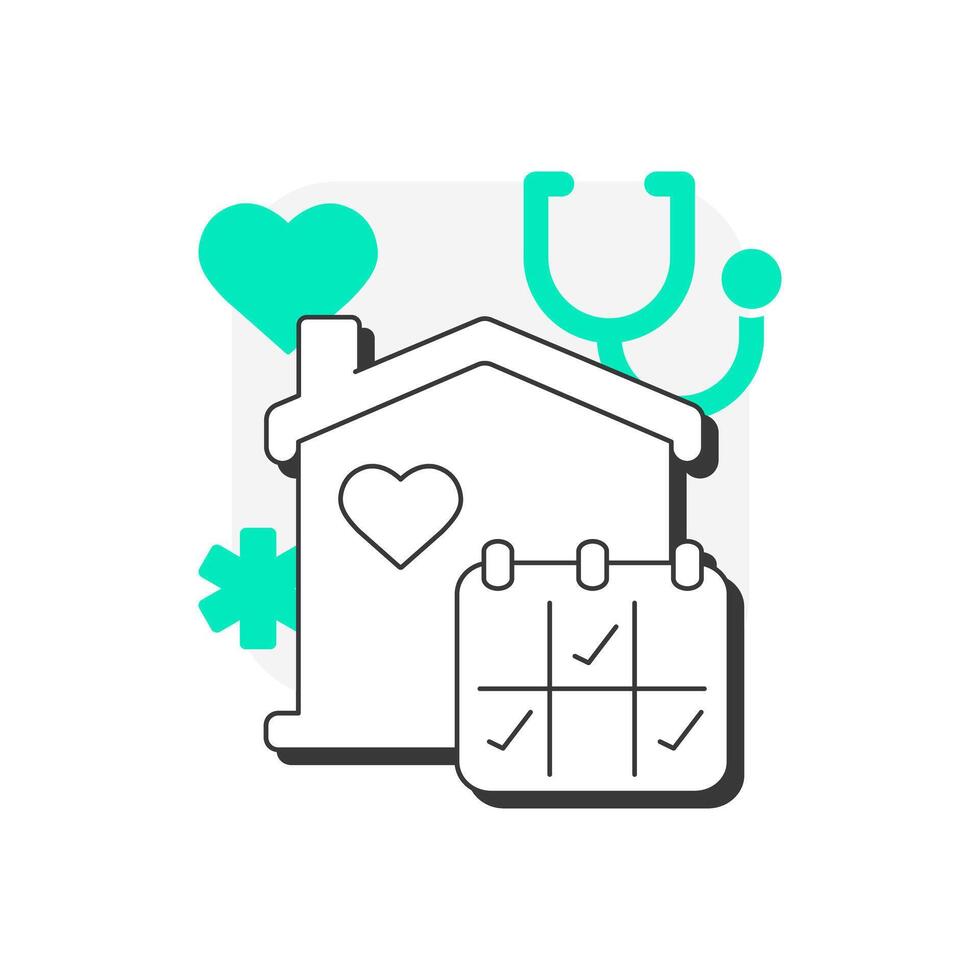 Home health aide flat outline concept icon. Professional medical healthcare service. Social support for patient. Modern line illustration with green glyphs. Conceptual visual. Easy to edit vector