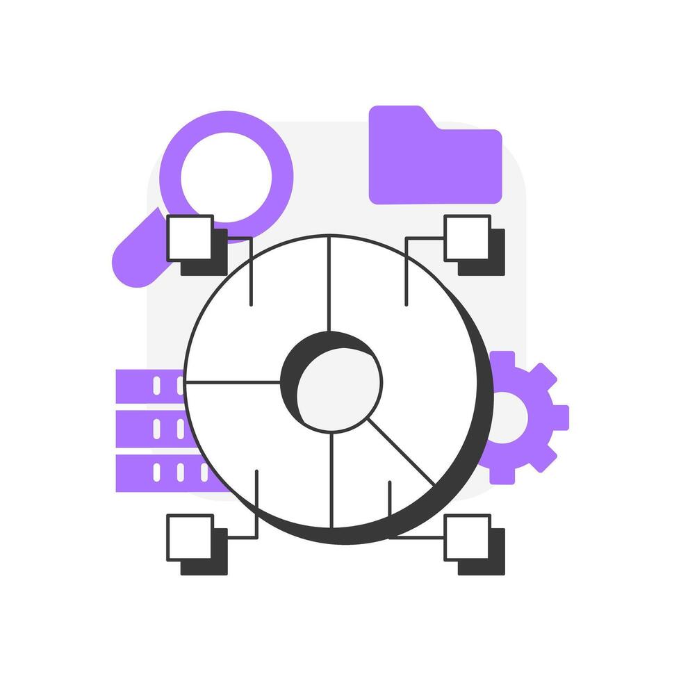 Data auditing flat outline concept icon. Tracking changes algorithms. Data lake key. Software for automation. Modern line illustration with purple glyphs. Conceptual visual. Easy to edit vector