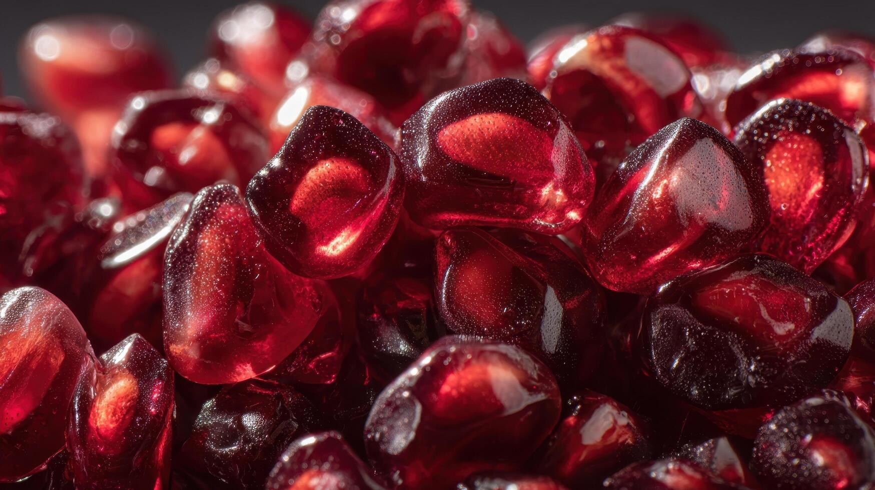 Pomegranate arils spill out in vibrant clusters under soft lighting photo