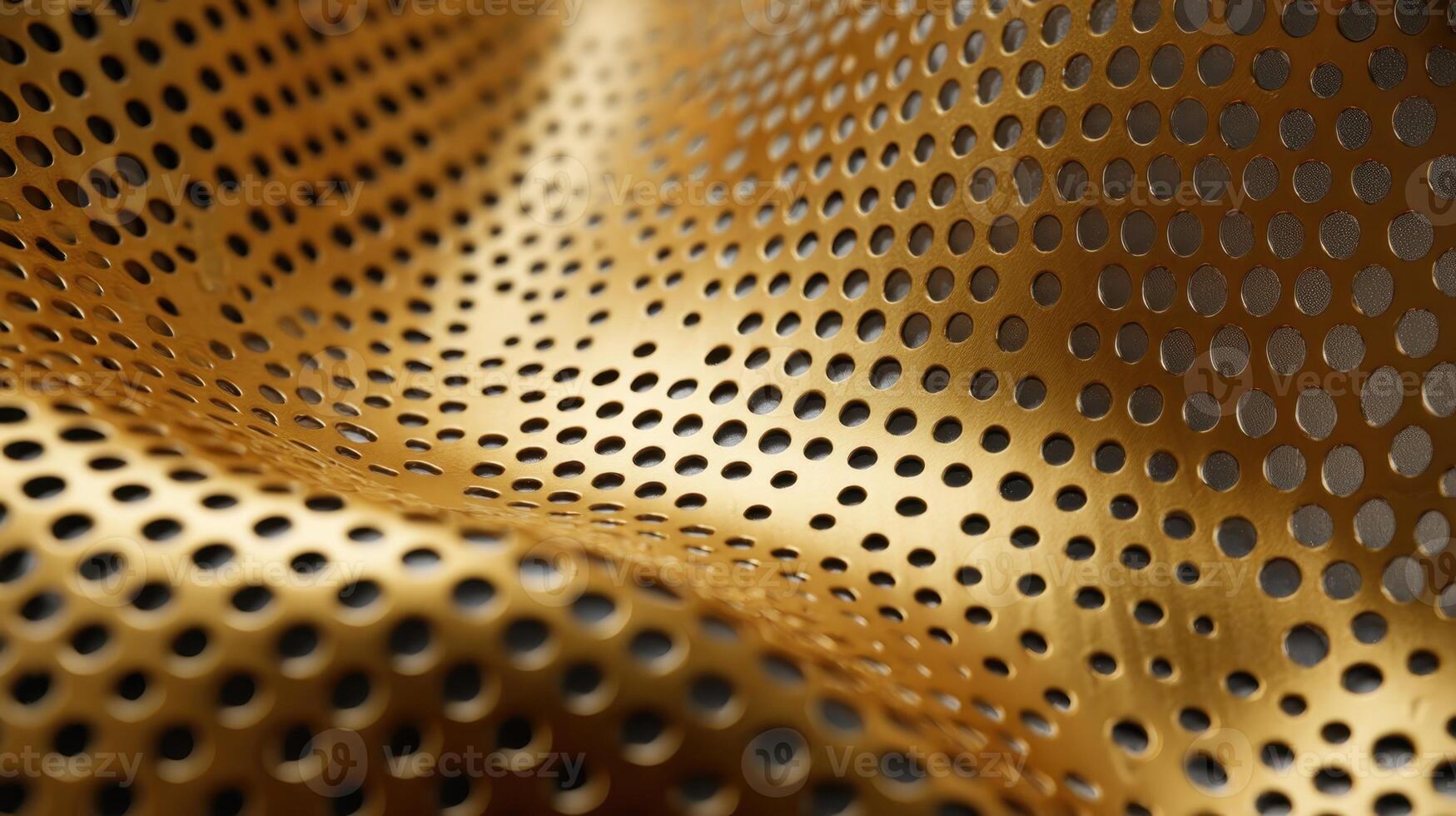 Smooth surface of anodized aluminum featuring honeycomb perforations reflects light in an artistic manner photo