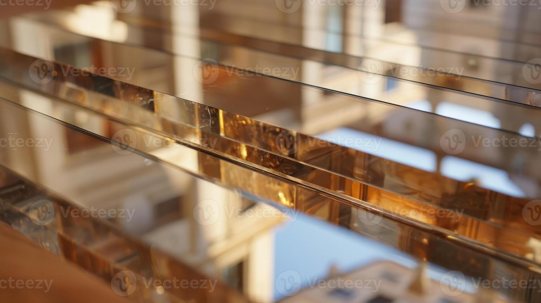 Glass panels with bronze tint reflect light in a modern architectural setting photo