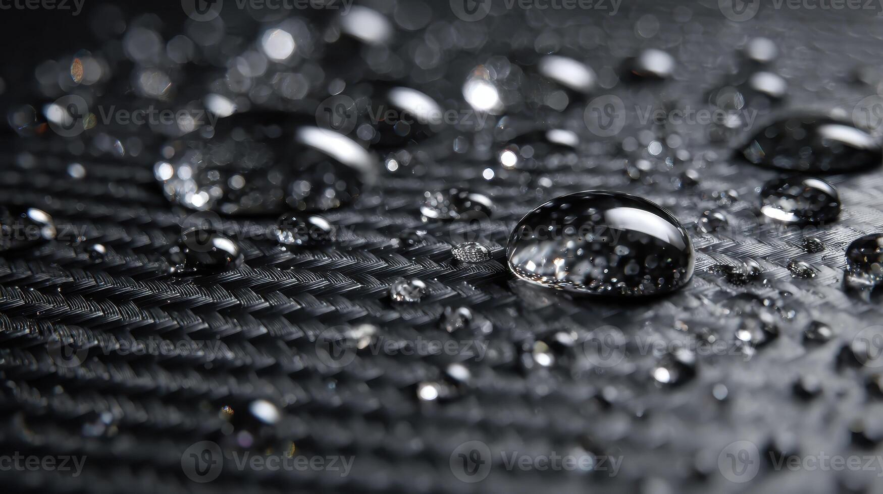 Forged carbon fiber surface adorned with water droplets reveals intricate texture and sheen photo