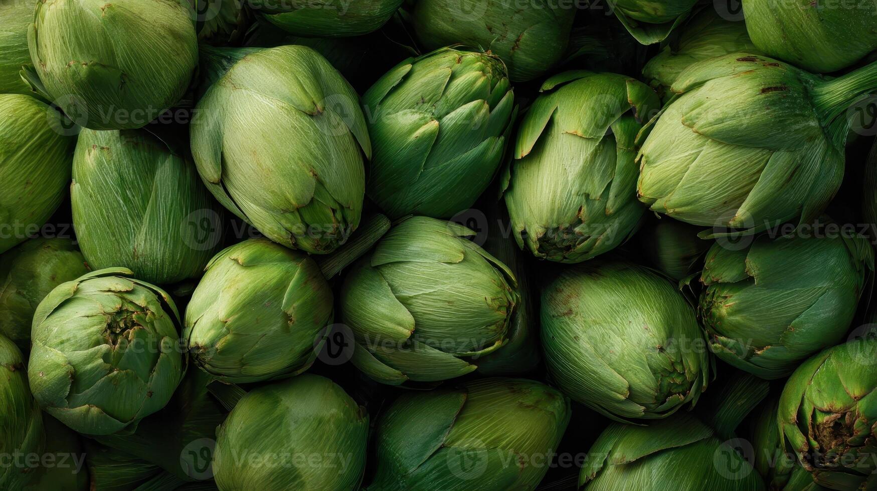 Pile of fresh artichoke hearts showcasing their vibrant green color and soft texture ready for cooking photo