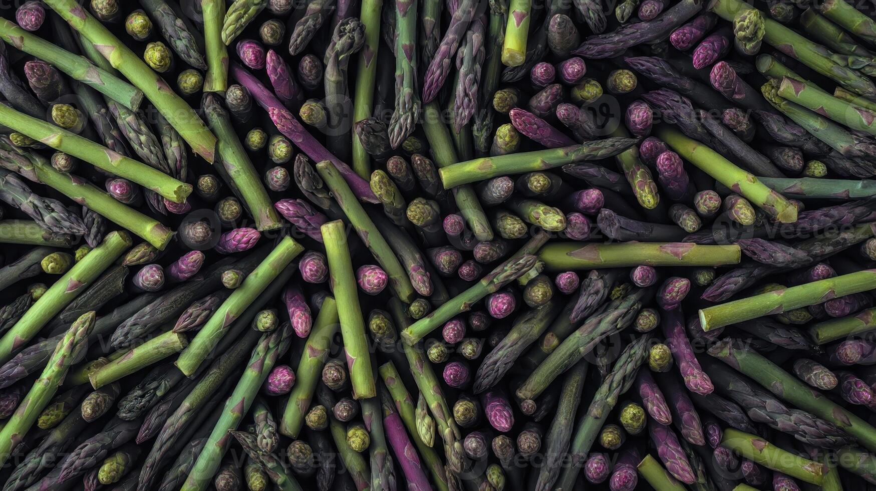 Dense arrangement of fresh green asparagus spears in a colorful display at a local market photo