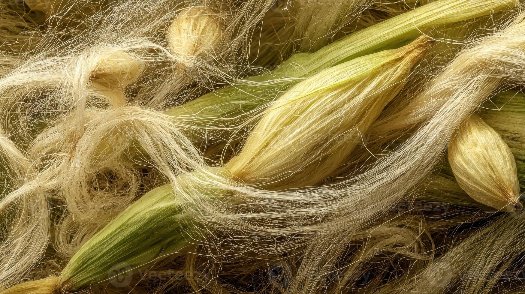 Golden tangle of fresh husk revealing the beauty of silk storm against a natural backdrop photo