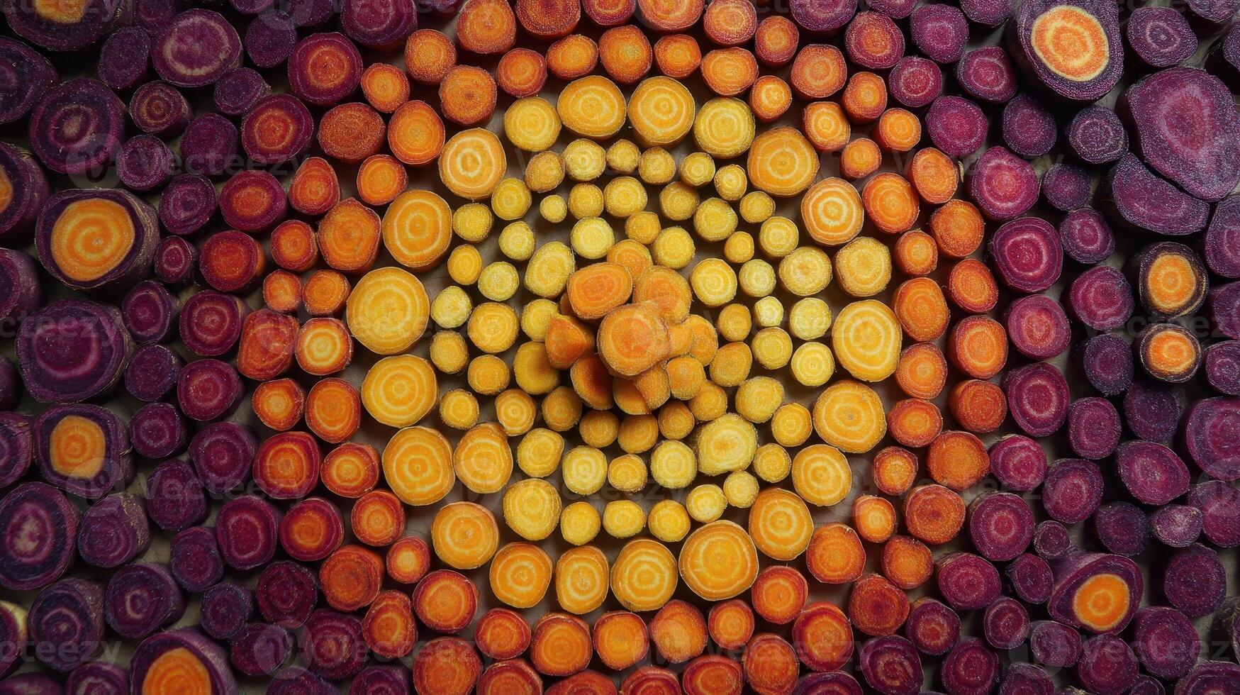 Vibrant carrot mandala arranged in a captivating circular pattern with colorful layers photo