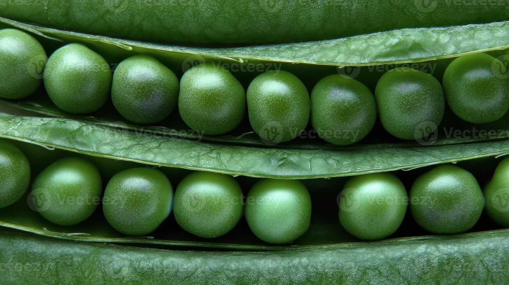 Pod revelation showcases dozens of split pods with fresh green peas at harvest time photo