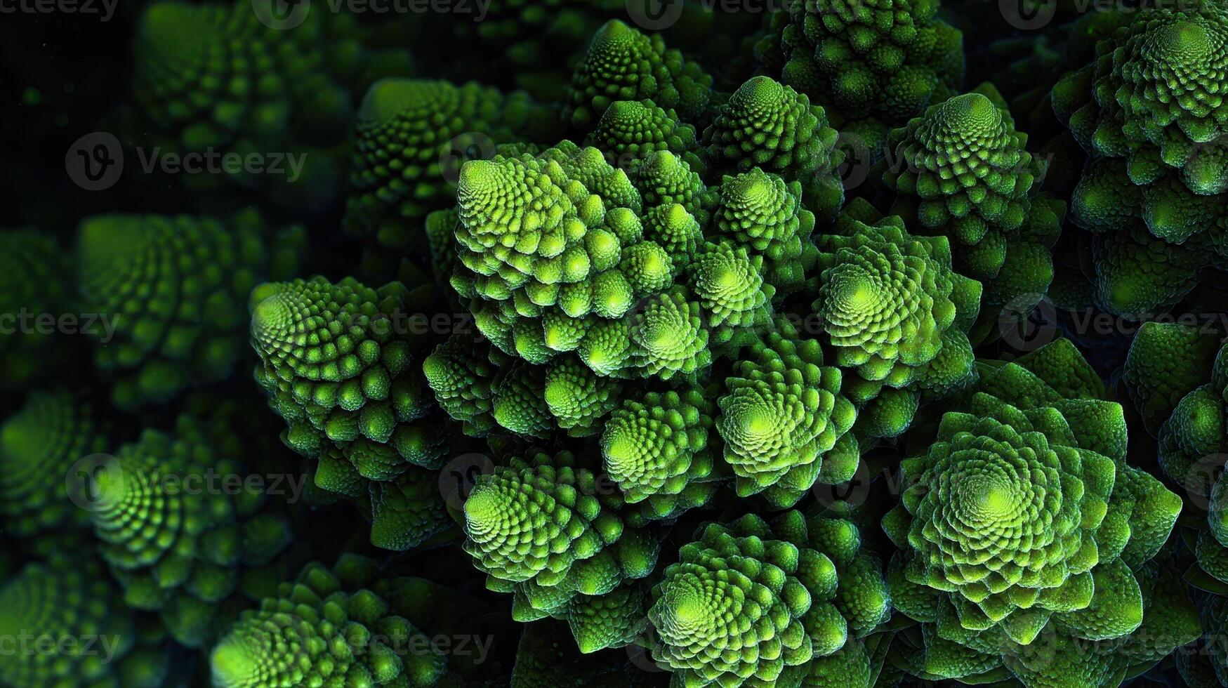 Psychedelic infinite fractal pattern showcasing vibrant green textures in nature photo