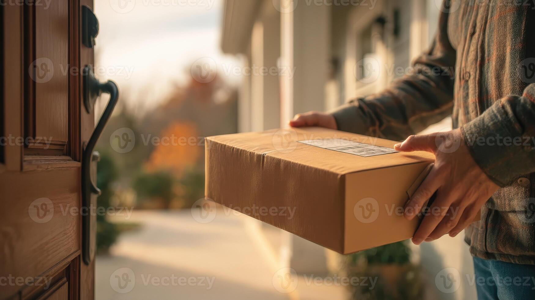 Package delivery mishap occurs when a parcel is left at the wrong home during autumn afternoon photo