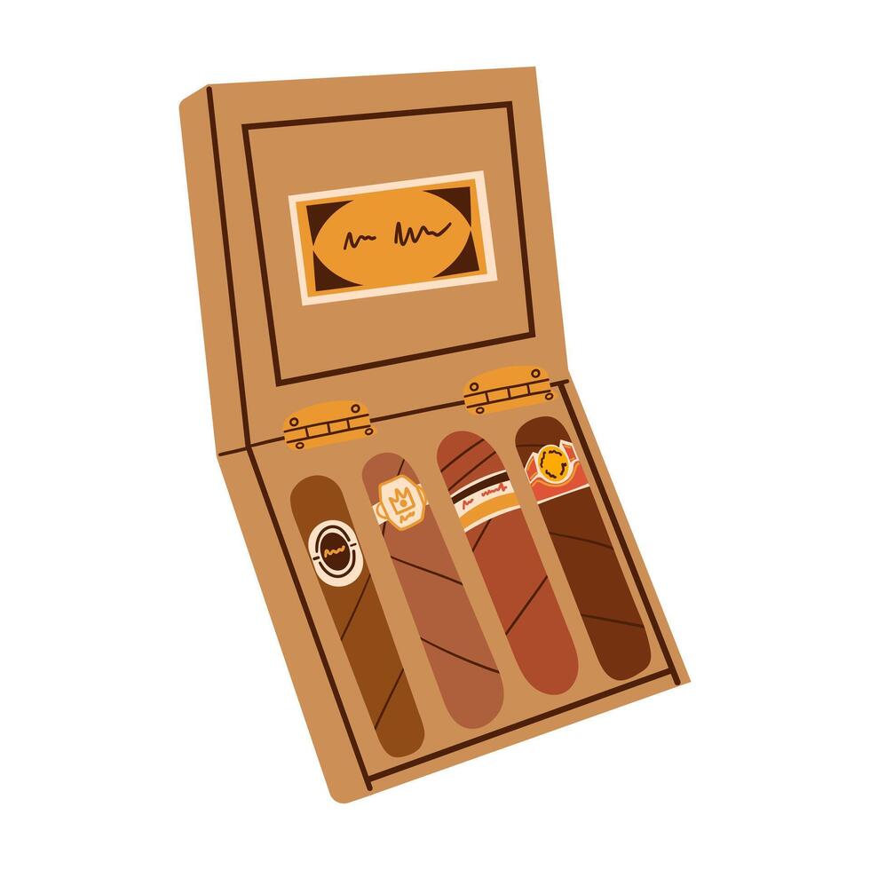 Vintage Cuban cigar icon. Cartoon tobacco product isolated on white background ,hand drawn illustration smoking vector