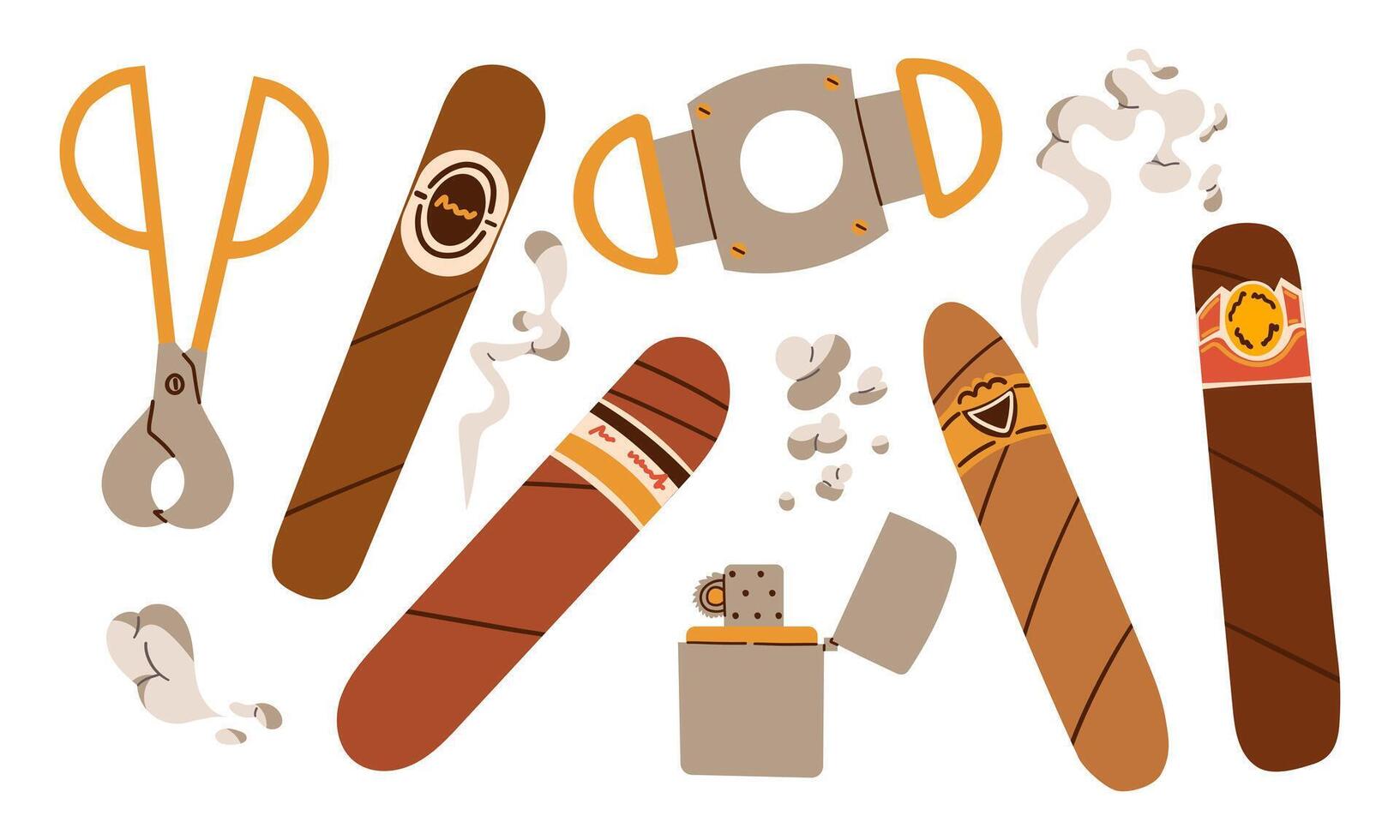 Vintage Cuban cigar icon. Cartoon tobacco product isolated on white background ,hand drawn illustration smoking tabacco product . vector