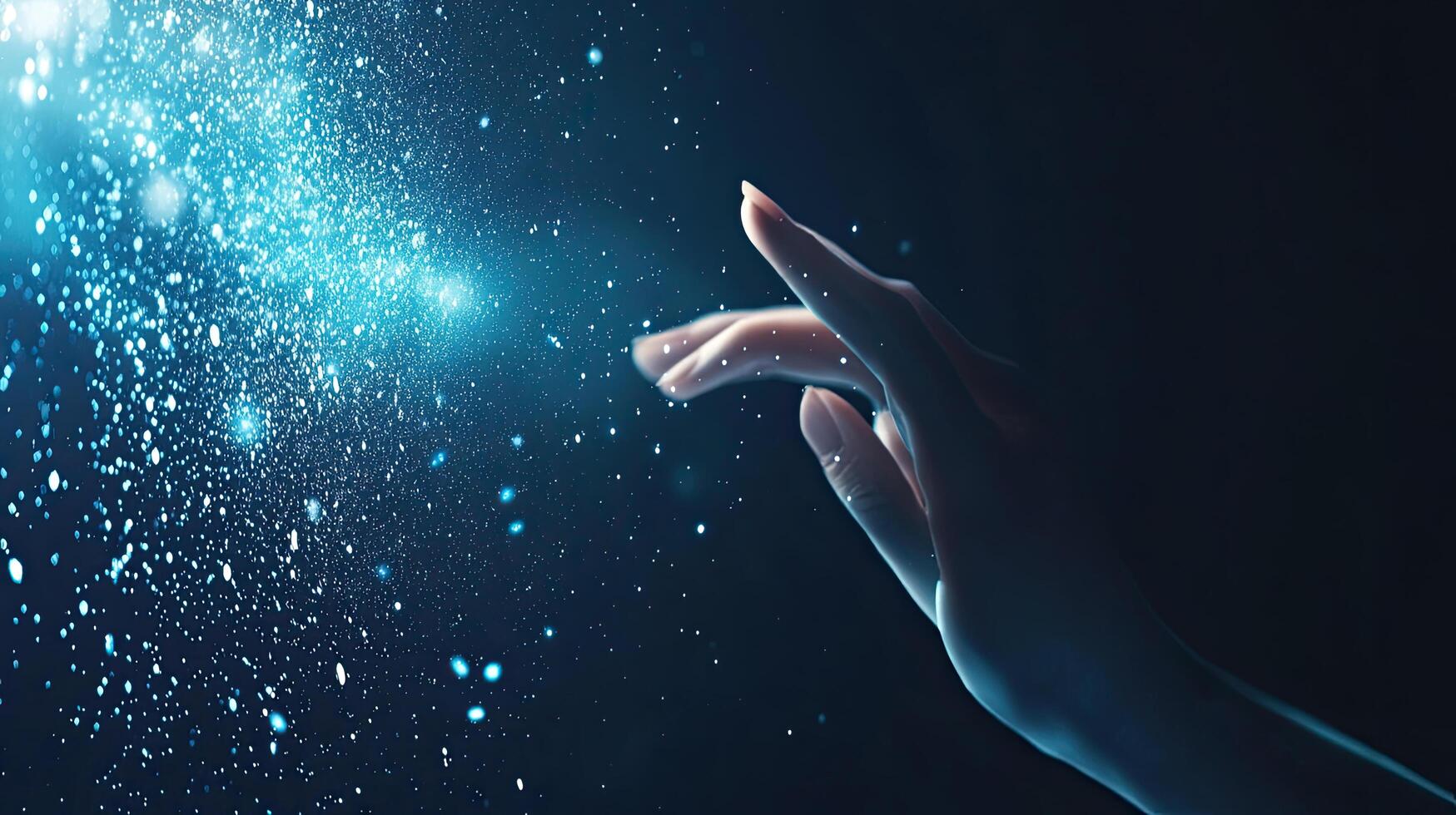 Hand Reaching Out To Abstract Glowing Particles, Connection, Magic, Sparkle, Light, Science, Technology, Innovation, Touch photo