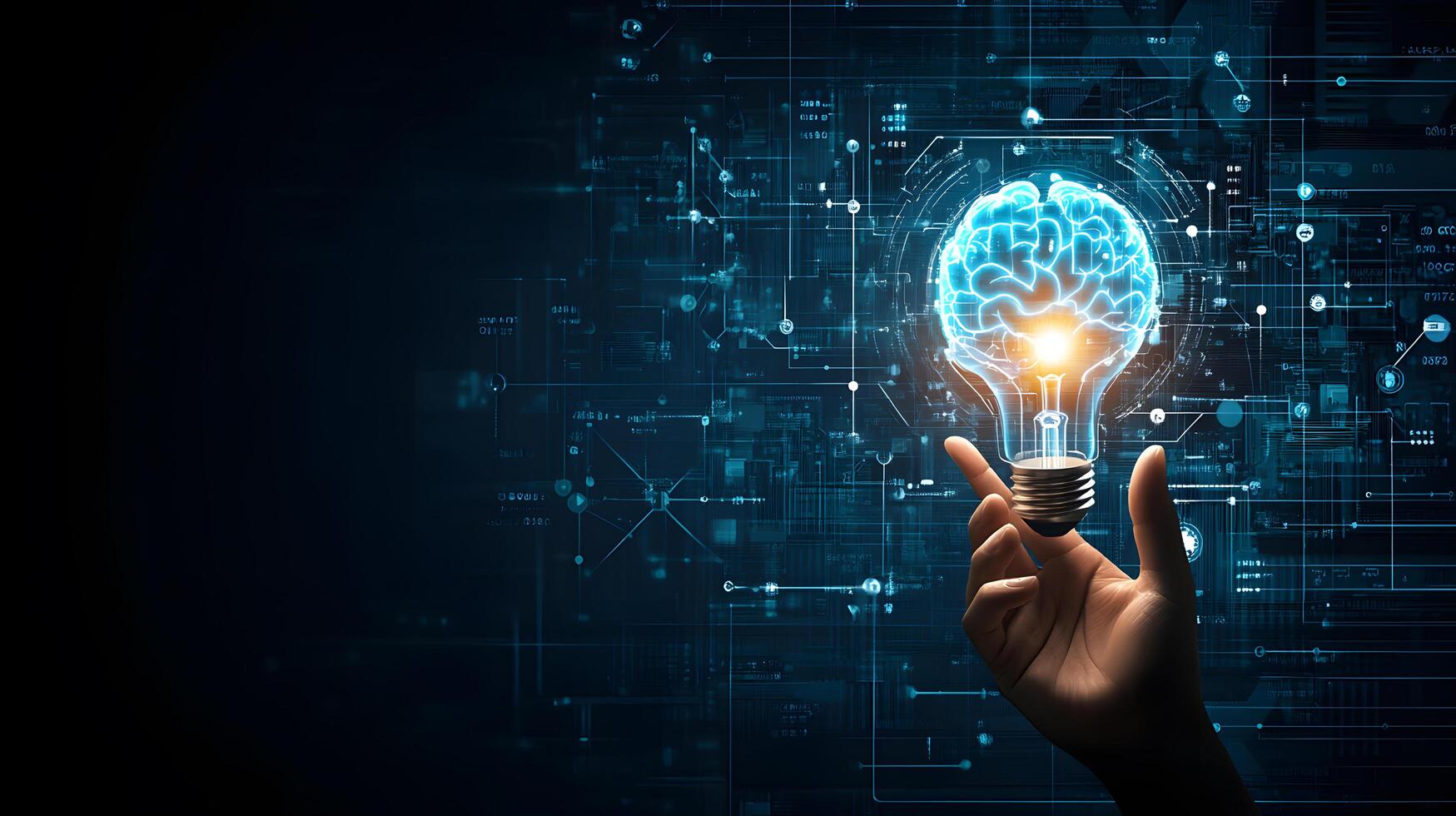 Innovative Brainstorming A Hand Holds a Lightbulb with a Brain Inside, Highlighting Creative AI Solutions photo