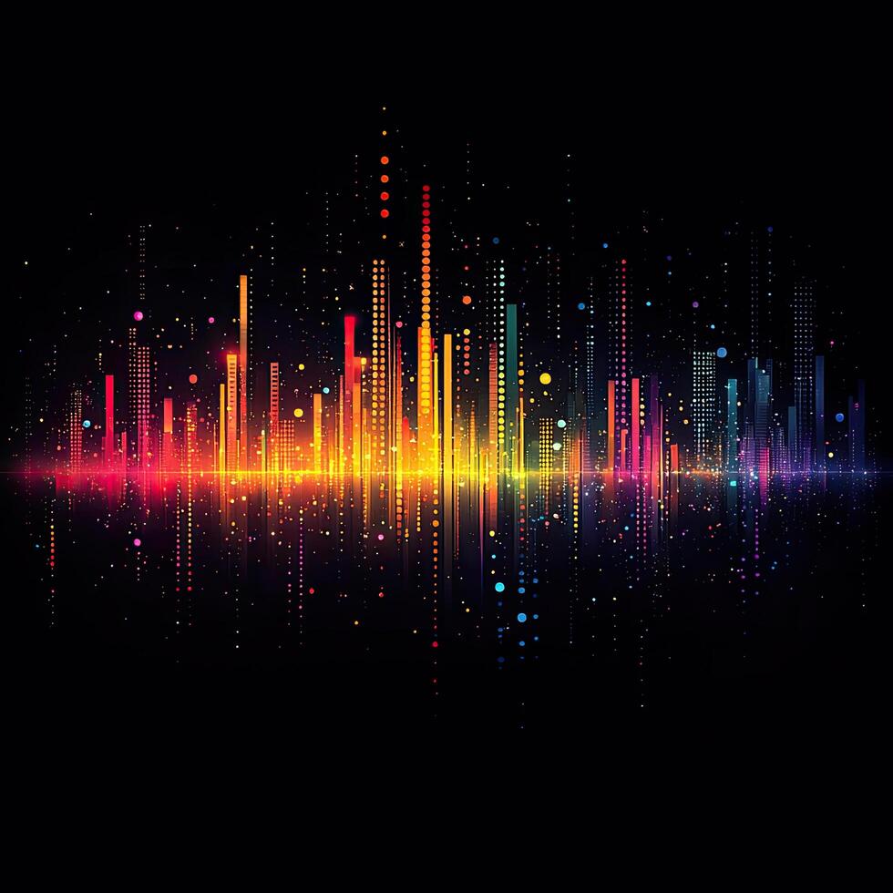 Abstract Colorful Digital Equalizer Audio Spectrum on Black Background Modern Futuristic Sound Visualization photo
