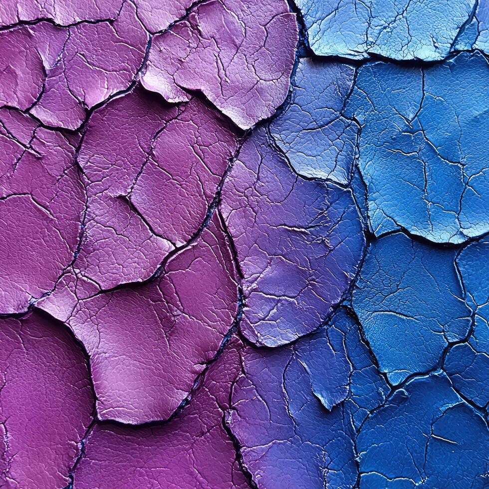 Abstract Cracked Surface Art in Contrasting Violet and Blue Modern, Bold Texture Background Design photo