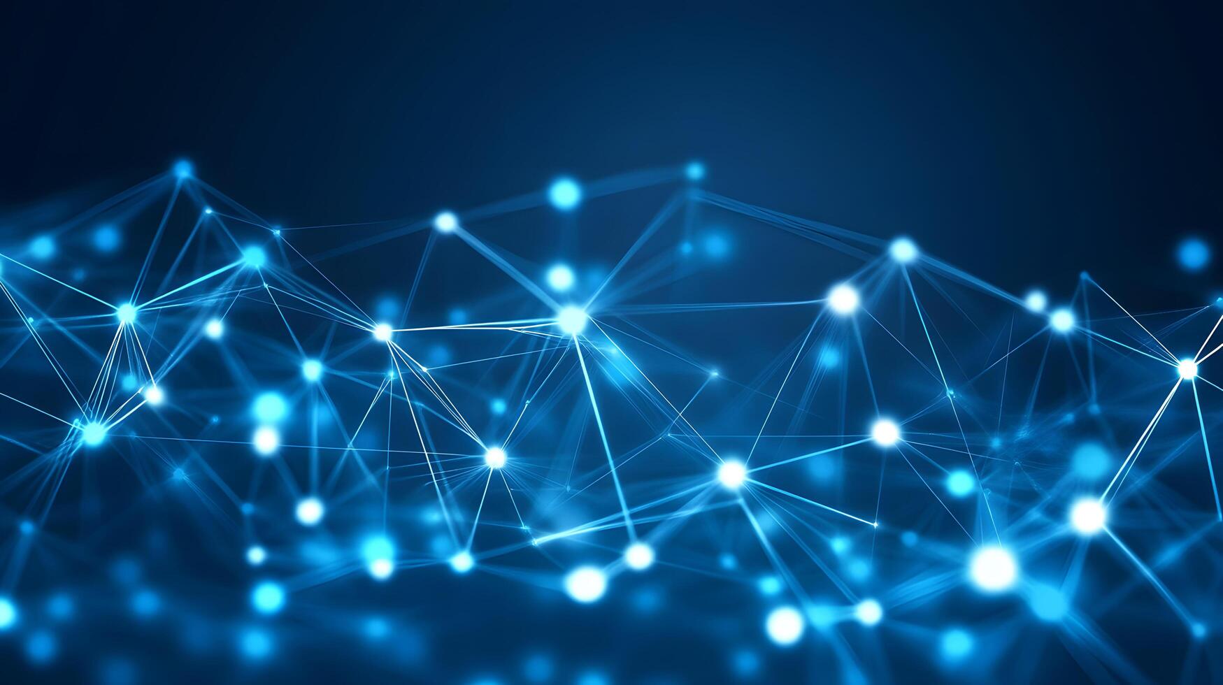 Abstract Dark Blue Network Connection Structure with Glowing Nodes, Digital Communication and Futuristic Technology Concept. photo