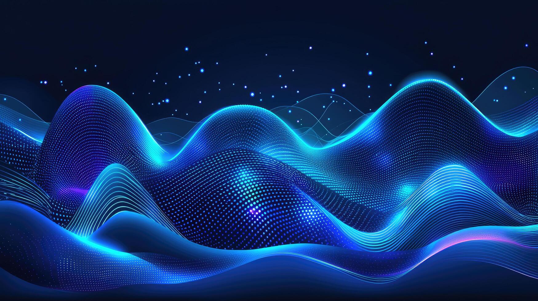 Abstract Dark Blue Landscape with Glowing Particles and Wavy Lines for Modern Technology Background photo