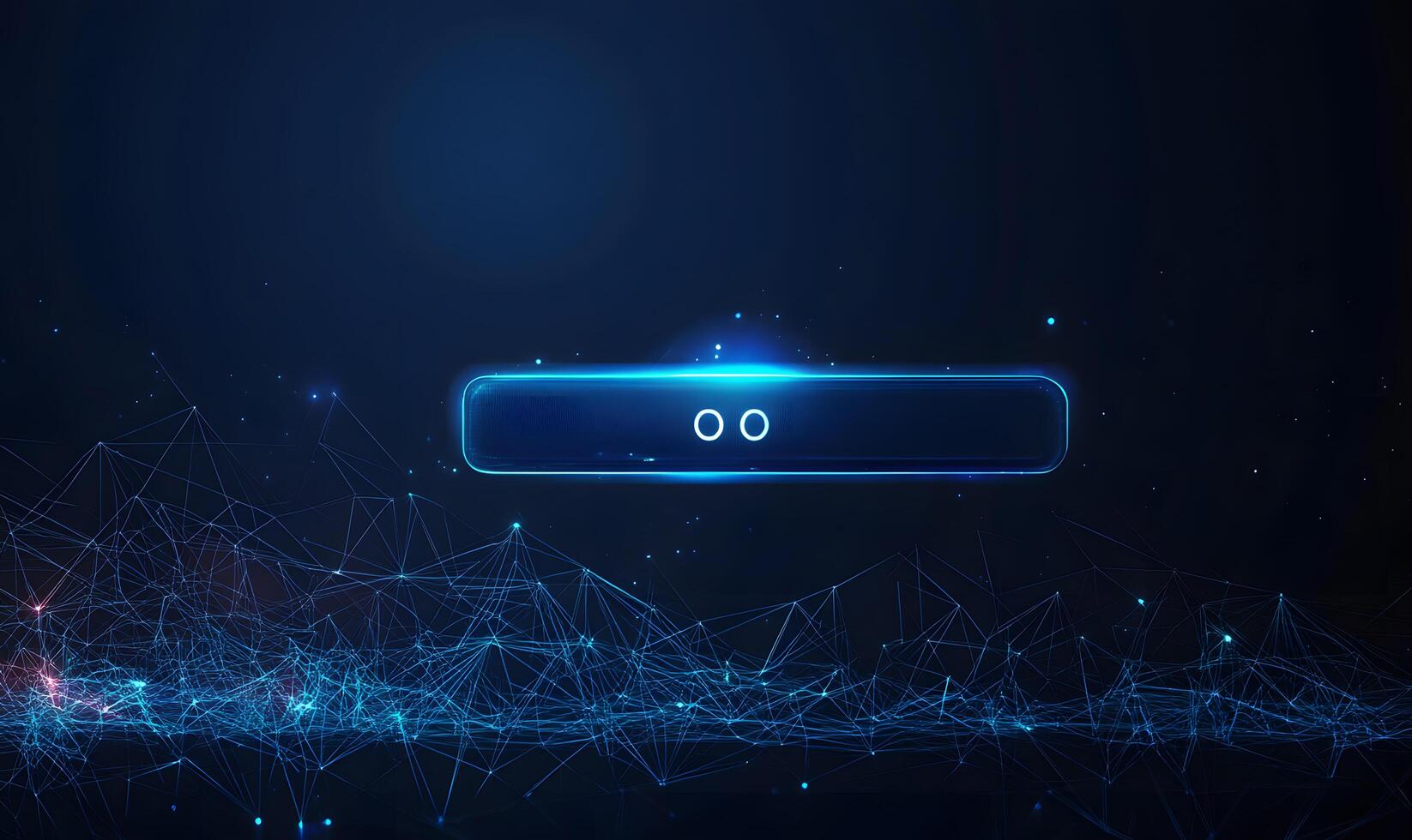 Abstract Dark Blue Tech Background with Futuristic Button, Connected Network, and Glowing Data Points photo