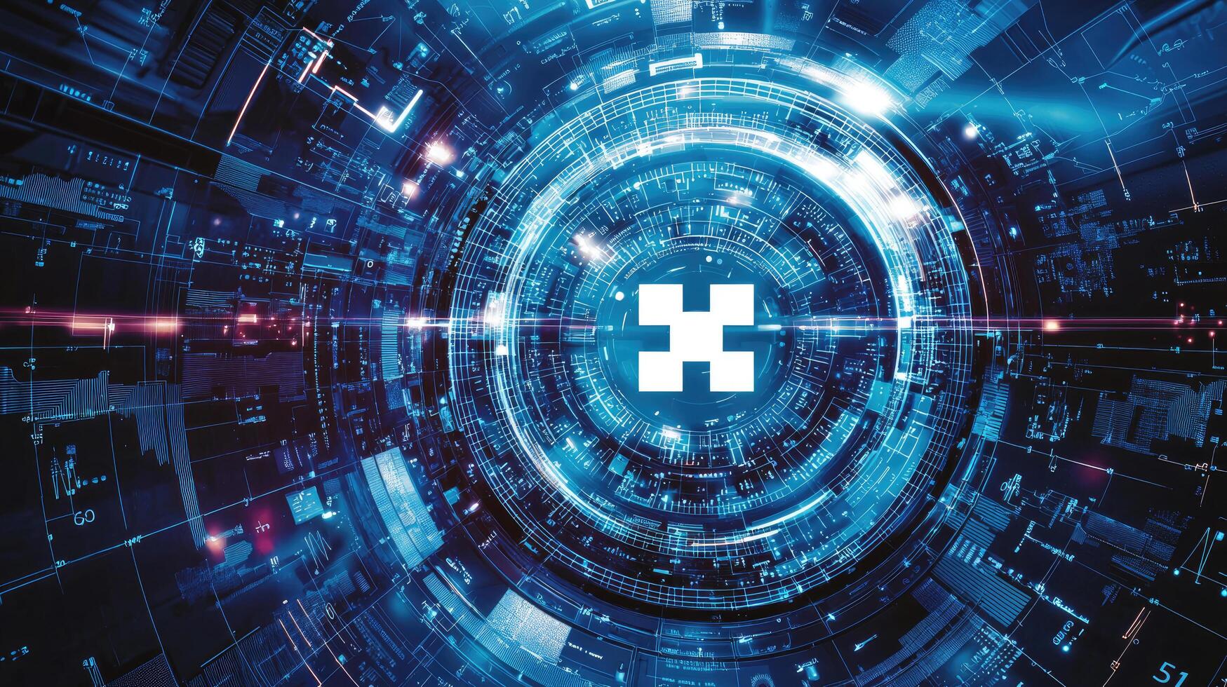Abstract Data Center Network with Plus Sign Core Interconnected Systems, Data Flow, Futuristic Technology photo