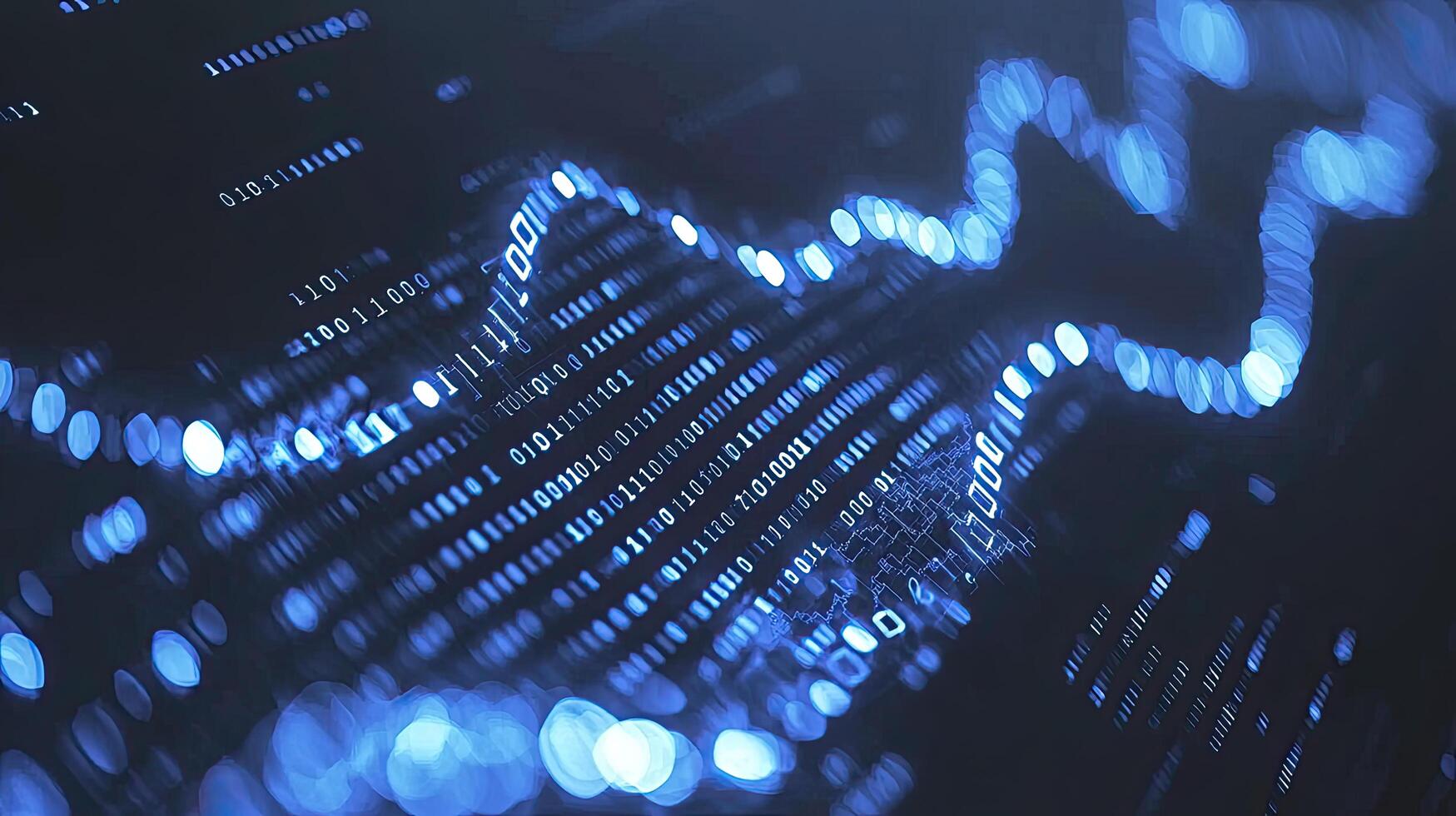 Abstract Data Flow with Binary Code and Glowing Line Chart, Futuristic Technology photo