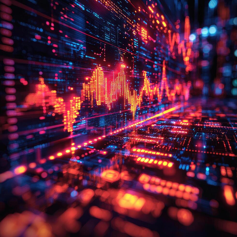 Abstract Financial Chart Background with Red and Blue Glowing Data Streams Business, Finance, and Technology photo